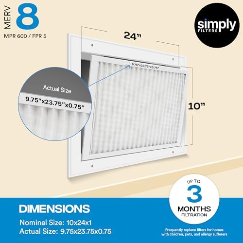Simply 10x24x1 Air Filter, Merv 8, MPR 600, 6 Pack, For Home AC Furnace & HVAC (Actual Size: 9.75"x23.75"x0.75") DUST, Pet, & Allergy Control - Image 3