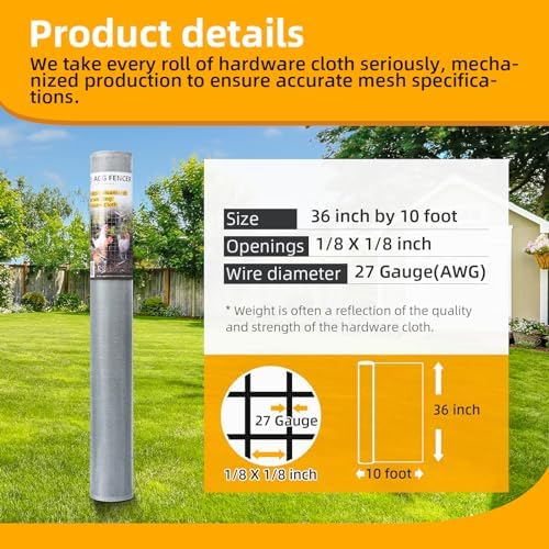 36in x 10ft Hardware Cloth 1/8 inch 27Ga Hot Dipped Galvanized After Welding, Chicken Coop Wire Fence, Welded Metal Fencing Roll Mesh for Bee Screen Garden Plant Poultry Animal Netting Cage - Image 2