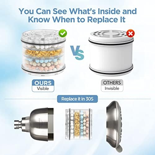 Filtered Shower Head Brushed Nickel - High Pressure Shower Head with Filter for Hard Water Softener - 7 Settings Bathroom Rain Showerhead to Remove Chlorine and Heavy Metals - Image 4