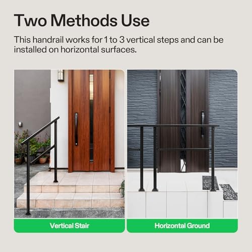 VIVOSUN Outdoor Handrail, 3 Step Stair Handrail, 40" x 36" Fits 1 to 3 Steps, Wrought Mattle Iron Handrail for Concrete Steps, Porch Steps, One-Step Assembly, Black - Image 7