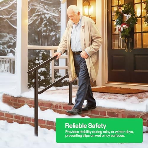 VIVOSUN Outdoor Handrail, 3 Step Stair Handrail, 40" x 36" Fits 1 to 3 Steps, Wrought Mattle Iron Handrail for Concrete Steps, Porch Steps, One-Step Assembly, Black - Image 8