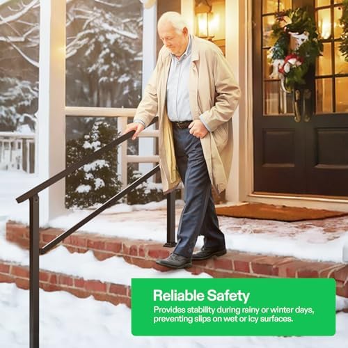 VIVOSUN Outdoor Handrail, 4 Step Stair Handrail, 54" x 36" Fits 1 to 4 Steps, Wrought Mattle Iron Handrail for Concrete Steps, Porch Steps, One-Step Assembly, Black - Image 8