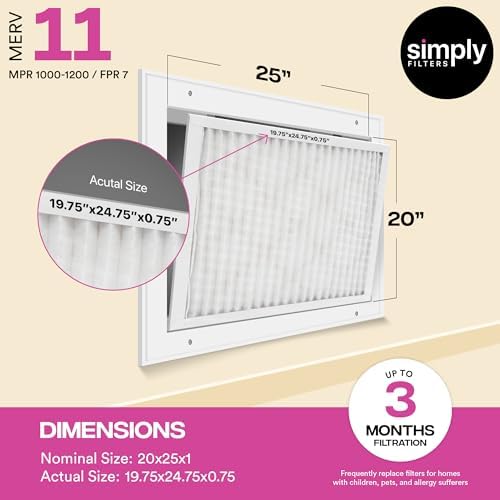 Simply 20x25x1 Air Filter, Merv 11, MPR 1000, 6 Pack, For Home AC Furnace & HVAC (Actual Size: 19.75"x24.75"x0.75") DUST, Pet, & Allergy Control - Image 3