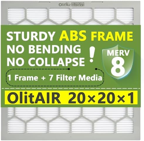 20x20x1 MERV 8 Air Filter,AC Furnace Air Filter,Reusable ABS Plastic Frame, 7 Pack Replaceable Filter Media (Actual Size: 19.61" x 19.61" x 0.78") - Image 7
