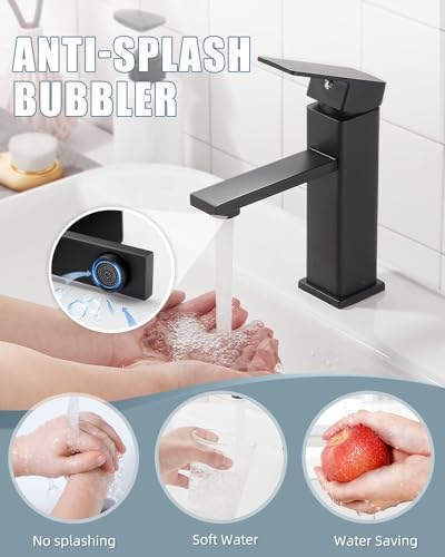 Bathroom Faucets Set with Pop Up Drain, Modern Single Handle Black Bathroom Sink Faucet w/Deck Plate(1 or 3 Hole), Farmhouse RV Vanity Sink Faucet-2 Sets, baño lavamanos Llave - Image 3