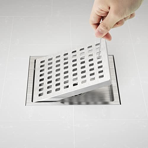 EXF 6 Inch Square Shower Drain Brushed Nickel, Stainless Steel Shower Floor Drain Kit with ABS Flange, Removable Grid Cover, Hair Strainer - Image 7