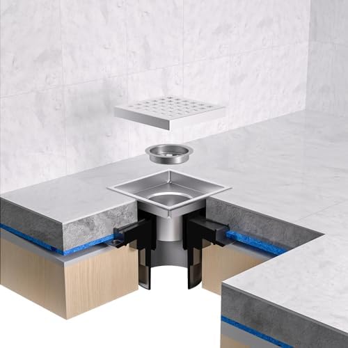 EXF 6 Inch Square Shower Drain Brushed Nickel, Stainless Steel Shower Floor Drain Kit with ABS Flange, Removable Grid Cover, Hair Strainer - Image 8