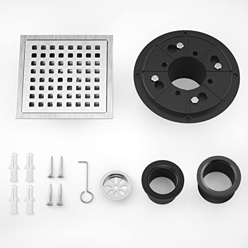 EXF 6 Inch Square Shower Drain Brushed Nickel, Stainless Steel Shower Floor Drain Kit with ABS Flange, Removable Grid Cover, Hair Strainer - Image 9