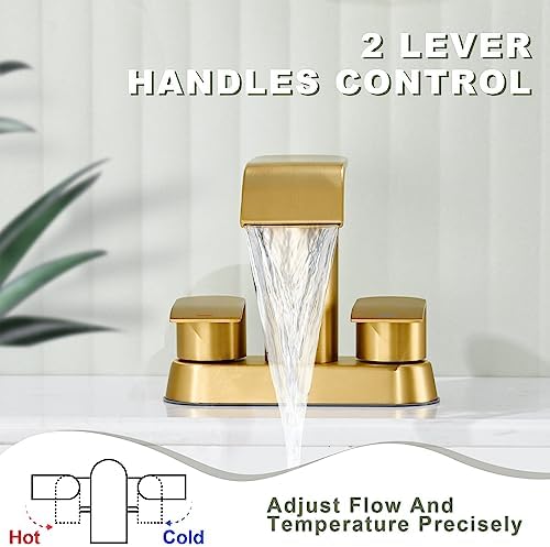 Ultimate Unicorn Bathroom Faucet for Sink Brushed Gold, 4 Inch Bathroom Sink Faucet for 3 Hole or 2 Hole, 2 Handle Waterfall Faucets with Pop up Drain, Centerset Faucets for RV Counter - Image 5