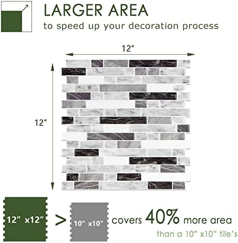 STICKGOO Thicker Design Peel and Stick Tile Backsplash, 12”×12”Stick on Backsplash for Kitchen, Self Adhesive Tile for Kitchen Backsplash and Bathroom(10 Sheets, Carrara Grey) - Image 5