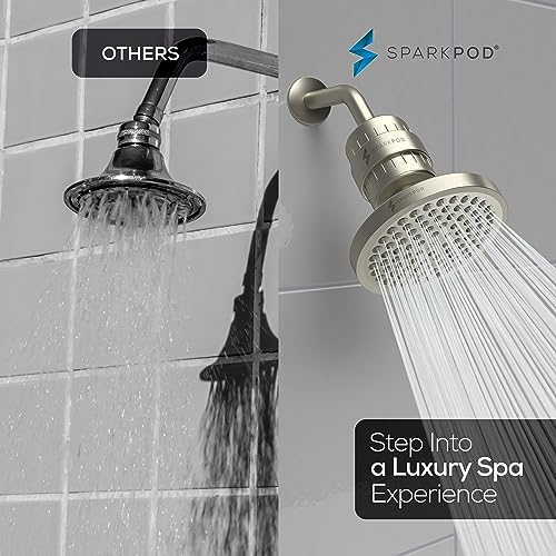 SparkPod Luxury Filtered Shower Head Set 23 Stage Shower Filter - Reduces Chlorine and Heavy Metals - High Pressure Showerhead Filter (6" Round, Brushed Nickel) - Image 4