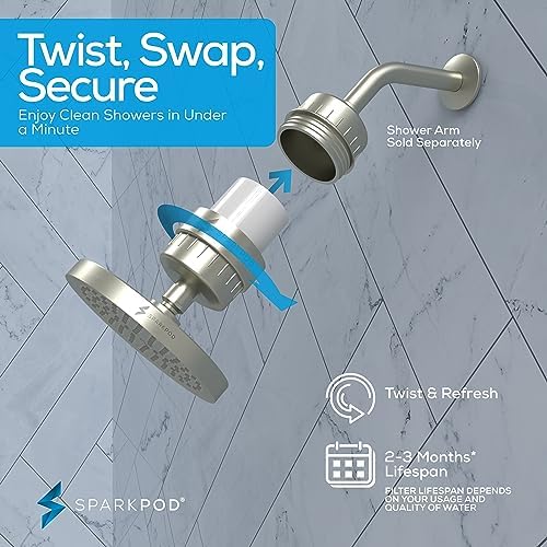 SparkPod Luxury Filtered Shower Head Set 23 Stage Shower Filter - Reduces Chlorine and Heavy Metals - High Pressure Showerhead Filter (6" Round, Brushed Nickel) - Image 7