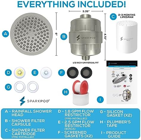 SparkPod Luxury Filtered Shower Head Set 23 Stage Shower Filter - Reduces Chlorine and Heavy Metals - High Pressure Showerhead Filter (6" Round, Brushed Nickel) - Image 9