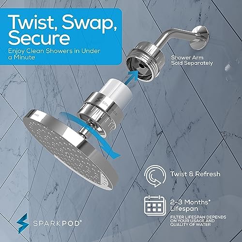 SparkPod Luxury Filtered Shower Head Set 23 Stage Shower Filter - Reduces Chlorine and Heavy Metals - High Pressure Showerhead Filter (8" Round, Luxury Polished Chrome) - Image 7