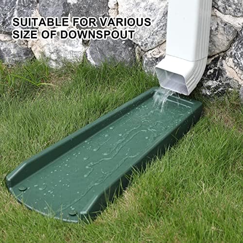 Rain Gutter Downspout Splash Block, Gutter Downspout Extensions for Water Drainage, 24" Gutter Splash Guards Downspout Extender, Fixable Down spout Drain Trays with PE Nails(2 Pack, Green) - Image 5