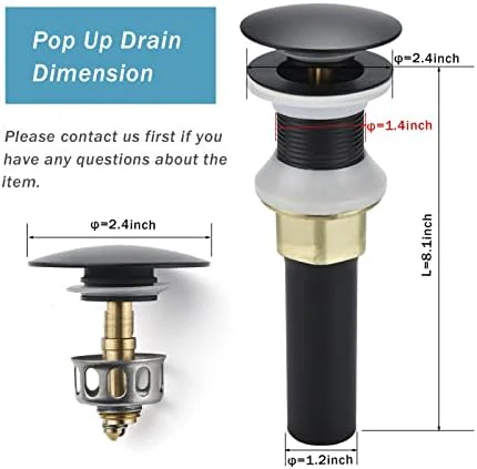 Bathroom Sink Drain,2 Pack Drain Stopper Bathroom Sink Without Overflow,Pop Up Drain Assembly with Detachable Strainer Basket,Built-in Anti-Clogging Strainer,Stainless Steel Mattle Black - Image 2