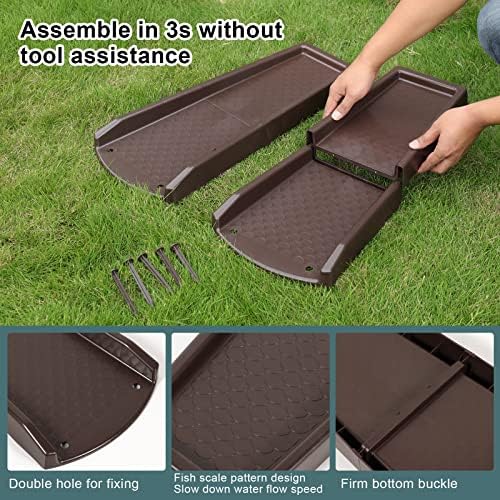 Rain Gutter Downspout Splash Block, Gutter Downspout Extensions for Water Drainage, 24" Gutter Splash Guards Downspout Extender, Fixable Down spout Drain Trays with PE Nails(2 Pack, Brown) - Image 4