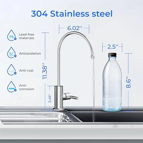 Waterdrop Filtered Water Faucet, Drinking Water Faucet, Reverse Osmosis Faucet, RO Faucet, RO Water Faucet, Water Filter Faucet for Kitchen Sink, Stainless Steel, Lead-Free, Polished Chrome - Image 2