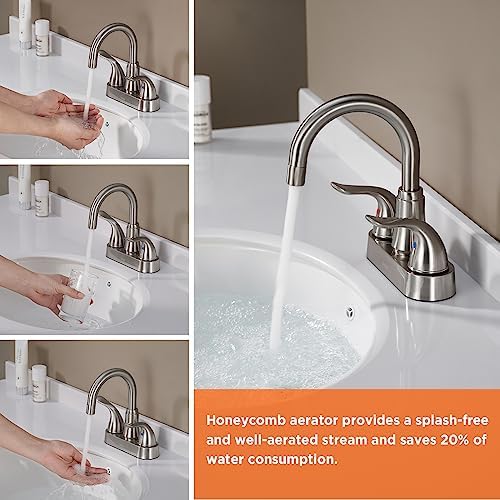 KPW Bathroom Sink Faucet 2 or 3 Hole Brushed Nickel Centerset 4 Inch Bathroom Sink Faucet 2 Handle Over ABS Non-Metallic Lavatory Bathroom Faucet with Pop up Drain Water Supply Hoses - Image 7