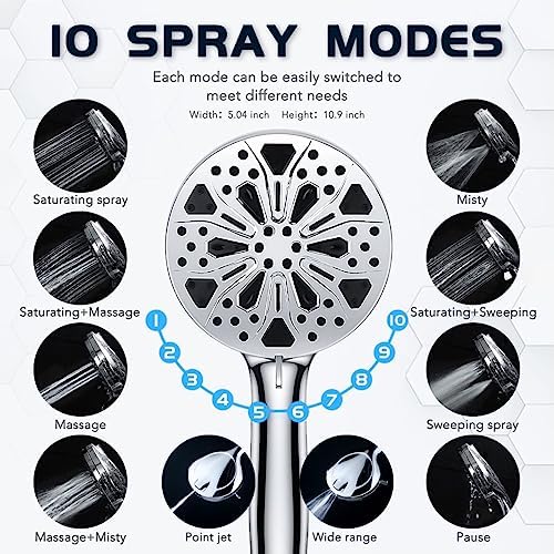 12''Rainfall Shower Head with Handheld Combo High Pressure 8+2 MODE built-in power wash, Stainless Steel Chrome Showerhead with 11'' Extension Arm Height/Angle Adjustable with Holder&60"Hose - Image 3