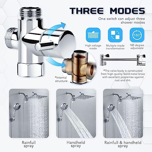 12''Rainfall Shower Head with Handheld Combo High Pressure 8+2 MODE built-in power wash, Stainless Steel Chrome Showerhead with 11'' Extension Arm Height/Angle Adjustable with Holder&60"Hose - Image 5