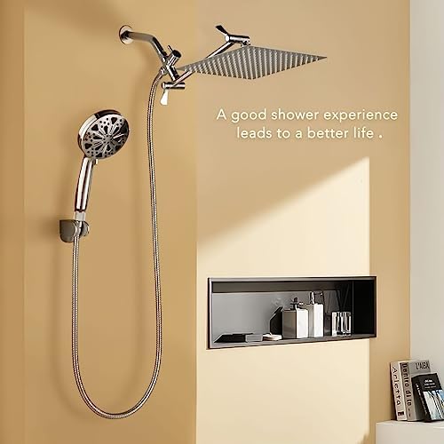 12''Rainfall Shower Head with Handheld Combo High Pressure 8+2 MODE built-in power wash, Stainless Steel Chrome Showerhead with 11'' Extension Arm Height/Angle Adjustable with Holder&60"Hose - Image 7