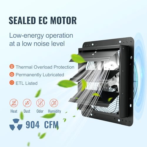 VEVOR 12-Inch Exhaust Fan with Temperature Humidity Controller, 940 CFM, 10-Speed Adjustable, ETL Listed, Black - Image 4
