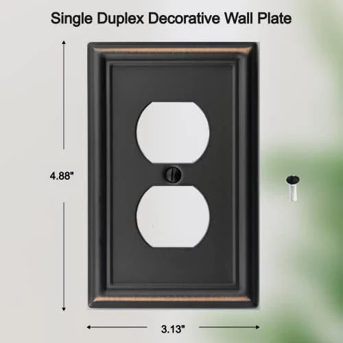Single Duplex Outlet Light Switch Cover Luca Metal Wall Plate, 4-Pack Aged Bronze 1 Gang, Oil Rubbed Bronze for Receptacle Light Switch, Outlet Cover Decorative, Wallplate, Midsize, Durable - Image 2