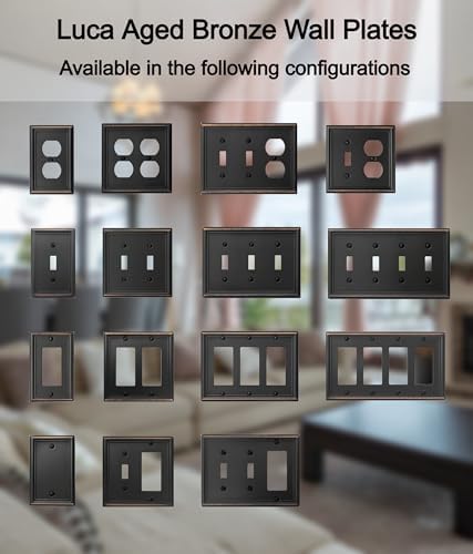 Single Duplex Outlet Light Switch Cover Luca Metal Wall Plate, 4-Pack Aged Bronze 1 Gang, Oil Rubbed Bronze for Receptacle Light Switch, Outlet Cover Decorative, Wallplate, Midsize, Durable - Image 7