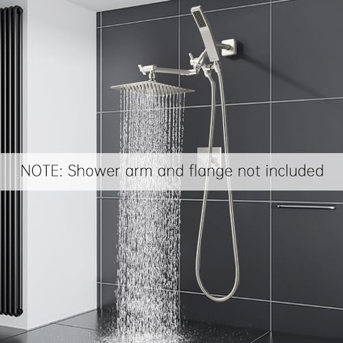 G-Promise All Metal 10" Dual Square Shower Head Combo | Rain Shower Head | Handheld Shower Wand | Adjustable | 3-Way Diverter | 71" Extra Long Hose - A Bathroom Upgrade(Brushed Nickel) - Image 2