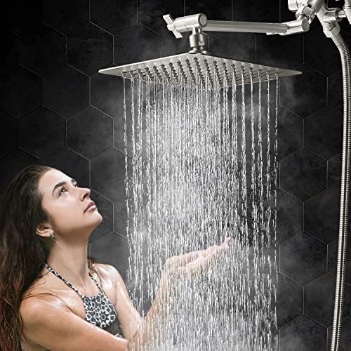 G-Promise All Metal 10" Dual Square Shower Head Combo | Rain Shower Head | Handheld Shower Wand | Adjustable | 3-Way Diverter | 71" Extra Long Hose - A Bathroom Upgrade(Brushed Nickel) - Image 4