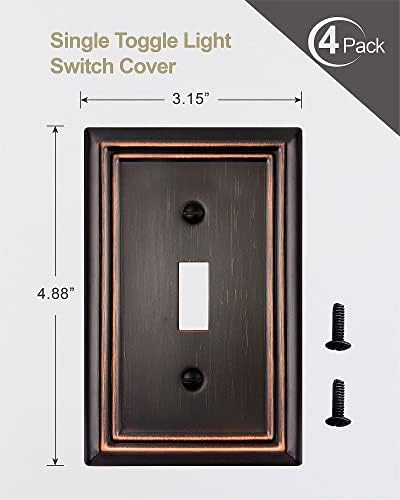 4-Pack Single Toggle Wall Plate, Decorative Aged Bronze Light Switch Cover, Metal Switch Plate Cover, 3.15''*4.88'', Midsize - Image 6