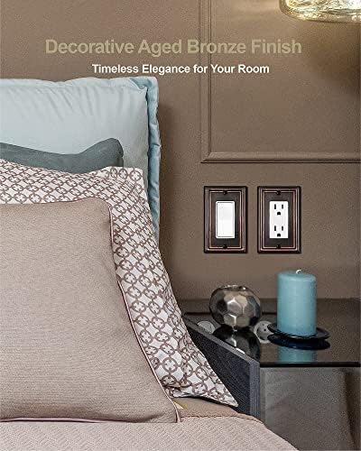 Decorator Wall Plates for Receptacle GFCI Outlet, Dimmer Switch, Decorative Aged Bronze Outlet Covers, Metal Rocker Switch Plates, 1-Gang, 4 Pack - Image 4