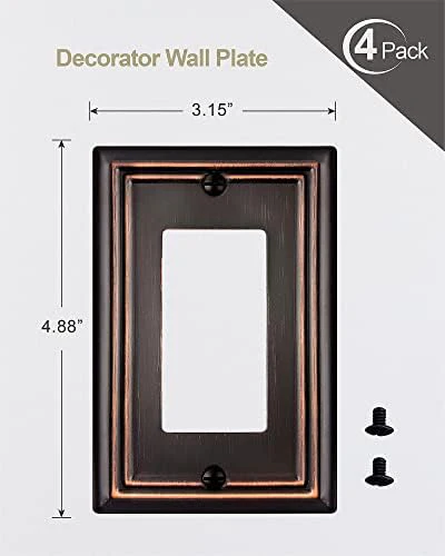 Decorator Wall Plates for Receptacle GFCI Outlet, Dimmer Switch, Decorative Aged Bronze Outlet Covers, Metal Rocker Switch Plates, 1-Gang, 4 Pack - Image 6