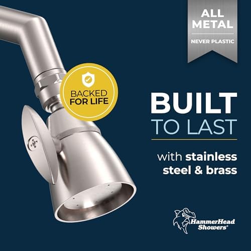 HammerHead Showers® ALL METAL 2 Inch High Pressure Shower Heads - BRUSHED NICKEL – 2.5 GPM Shower Heads High Pressure - High Flow Shower Head with ADJUSTABLE SPRAY PATTERN - Fixed Shower Head - Image 2