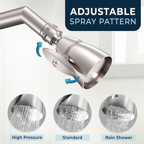 HammerHead Showers® ALL METAL 2 Inch High Pressure Shower Heads - BRUSHED NICKEL – 2.5 GPM Shower Heads High Pressure - High Flow Shower Head with ADJUSTABLE SPRAY PATTERN - Fixed Shower Head - Image 4