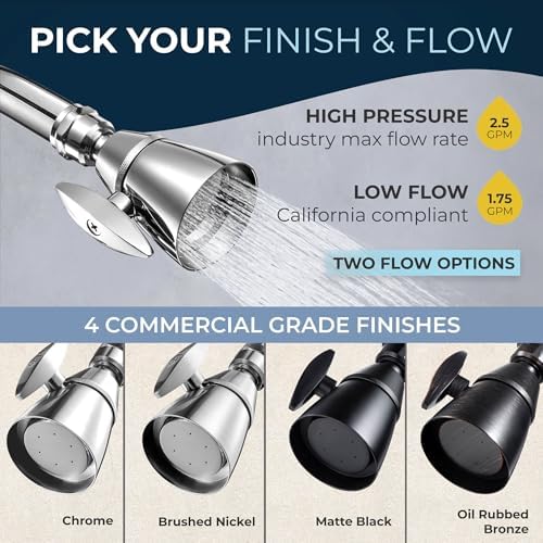 HammerHead Showers® ALL METAL 2 Inch High Pressure Shower Heads - BRUSHED NICKEL – 2.5 GPM Shower Heads High Pressure - High Flow Shower Head with ADJUSTABLE SPRAY PATTERN - Fixed Shower Head - Image 7