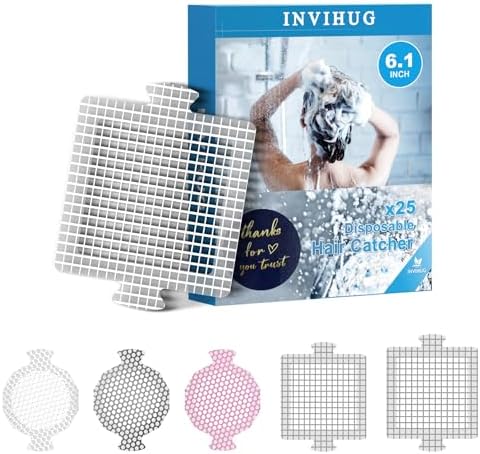 INVIHUG,25 Pack,Disposable Shower Drain Hair Catcher Mesh Stickers,Disposable Hair Drain Catcher(6.1inch Square)