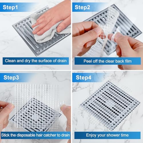 INVIHUG,25 Pack,Disposable Shower Drain Hair Catcher Mesh Stickers,Disposable Hair Drain Catcher(6.1inch Square) - Image 6