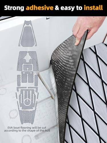 FOCEAN Boat Flooring EVA Foam Boat Decking Marine Mat Non-Slip Self-Adhesive Flooring Sheet for Motorboat Kayak Surfboard Garden Floor Swimming Pools, 94.5''x 47.2'', Grey with Black Lines - Image 3