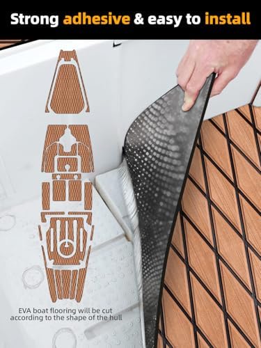 FOCEAN Boat Flooring EVA Foam Boat Decking Marine Mat Non-Slip Self-Adhesive Flooring Sheet for Motorboat Kayak Surfboard Garden Floor Swimming Pools, 94.5''x 47.2'', Brown with Black Lines - Image 3