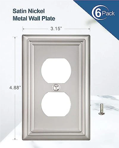 6-Pack Duplex Wall Plate, Decorative Satin Nickel Outlet Cover, Metal Wall Plates for Electrical Outlets, 3.15''*4.88'', Midsize - Image 2