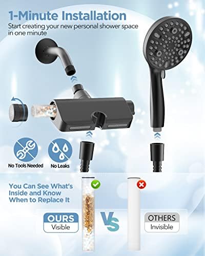 Filtered Shower Head with Handheld Combo Matte Black - Dual 2-in-1 Spa System with Massage Shower Head and 10 Modes Hand Held Shower Head, High Pressure, Built in Power Wash Mode - Image 7