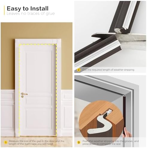 Weather Stripping Door Seal Strip - Soundproof Q-Shaped Foam for Exterior Door Frame, Large Gap Seal, Noise Cancelling, Easy to Install (Brown, 26FT) - Image 5