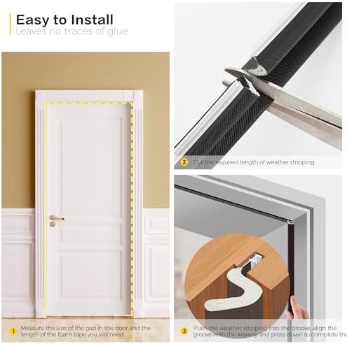 Weather Stripping Door Seal Strip - Soundproof Q-Shaped Foam for Exterior Door Frame, Large Gap Seal, Noise Cancelling, Easy to Install (Black, 40FT) - Image 5
