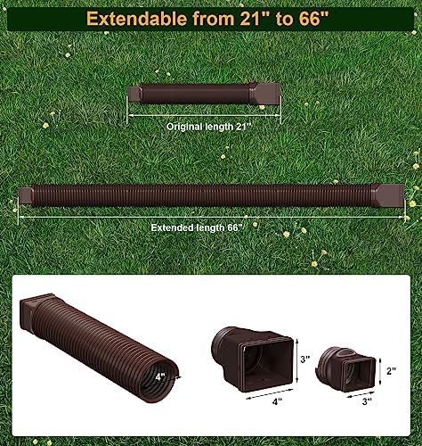 Rain Gutter Downspout Extensions, Downspout Extender for Rainwater Drainage Flexible, Down Spout Drain Extension Pipe and Extendable from 21 to 66 Inches (Brown) - Image 4