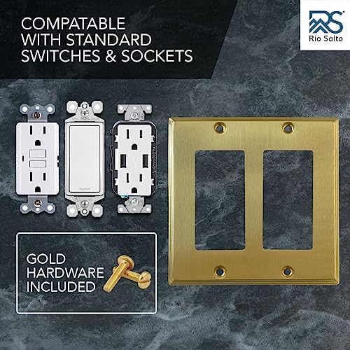 Rio Salto BRASS Modern Metal Gold Double Light Switch Wall Plate or Outlet Cover Wall Plate, Corrosion Resistant Receptacle Wallplate Rocker Covers Decora 2 Gang Brushed Brass STANDARD SIZE - Image 7