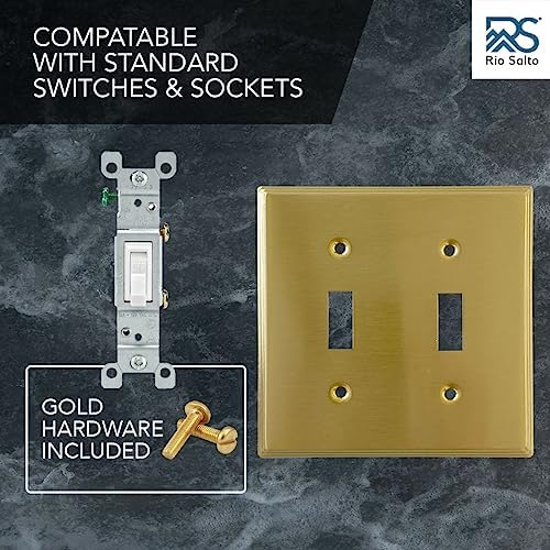 Rio Salto BRASS Modern Metal Gold Outlet Cover or Light Switch Cover Wall Plate Toggle Switch 2-Gang Double Toggle Light Switch Covers Wall Plate Wallplate Decorative Gold 2 Gang STANDARD SIZE - Image 7