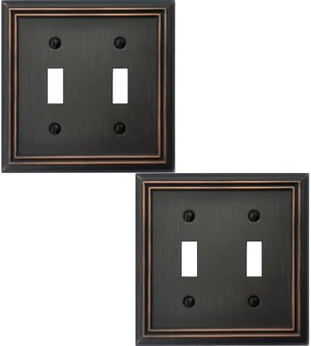 Double Toggle Light Switch Cover Adler Metal Wall Plate, 2-Pack Aged Bronze 2 Gang, Light Switch Cover Decorative Wallplate, Durable