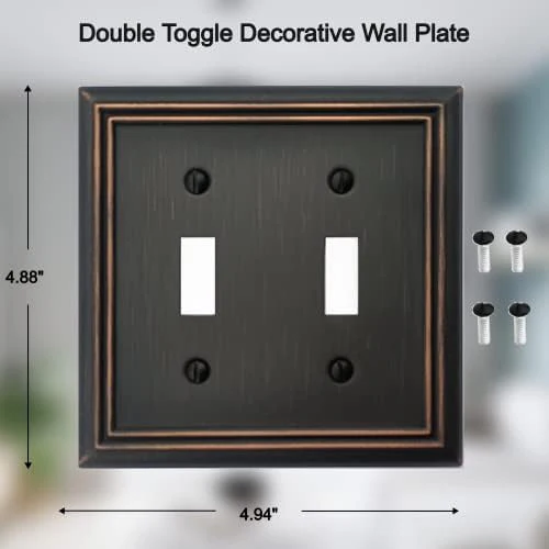 Double Toggle Light Switch Cover Adler Metal Wall Plate, 2-Pack Aged Bronze 2 Gang, Light Switch Cover Decorative Wallplate, Durable - Image 2